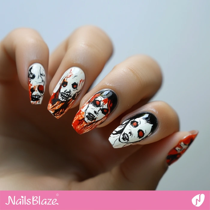 Nails with Zombie Pattern | Halloween Zombie Nails - NB5867