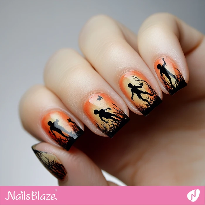 Silhouette Zombie for Short Nails Design | Halloween Zombie Nails - NB5868