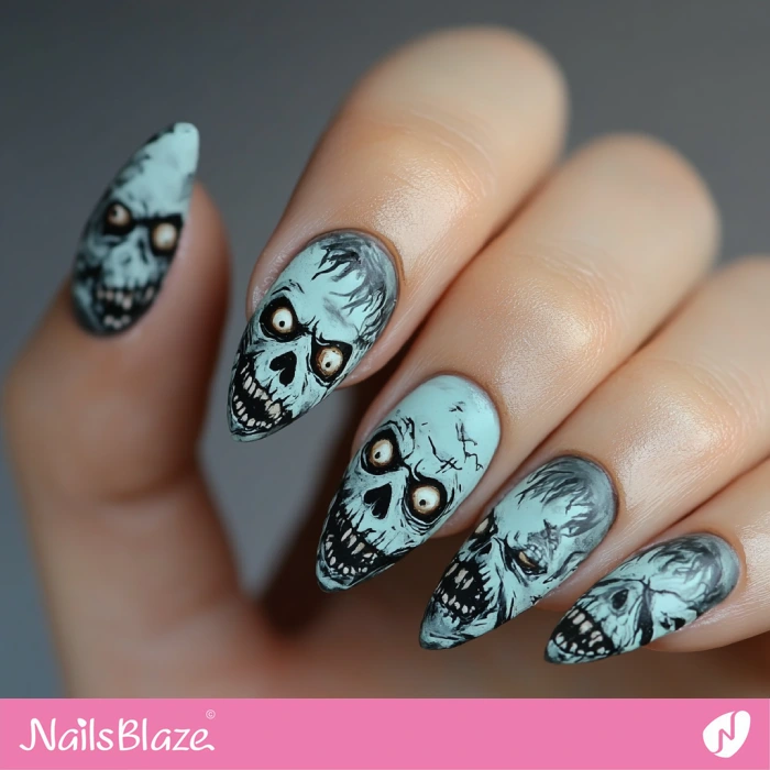 Blue Zombie Nails Design | Halloween Zombie Nails - NB5860