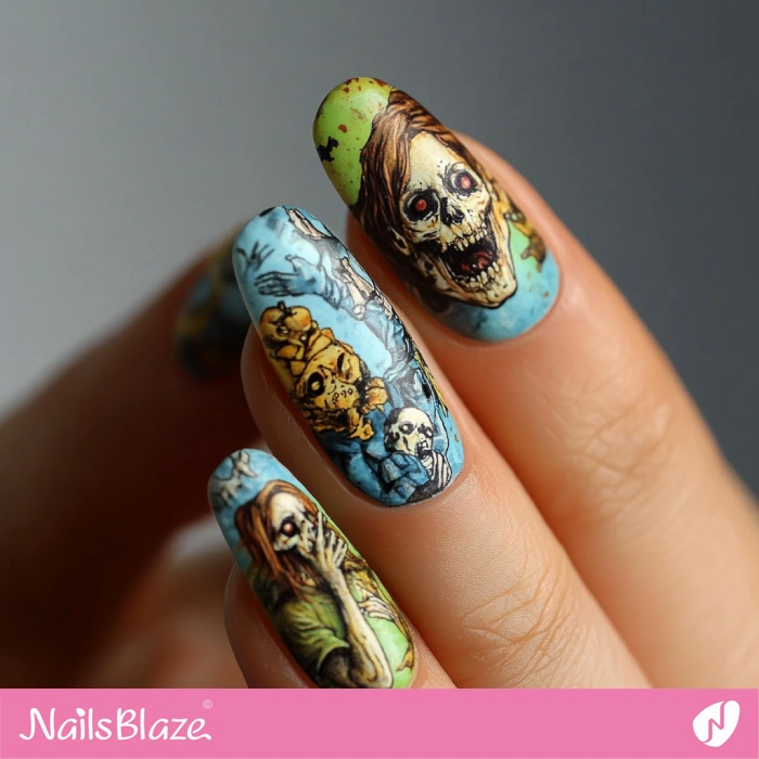 Zombie Girl Nails Design | Halloween Zombie Nails - NB5861