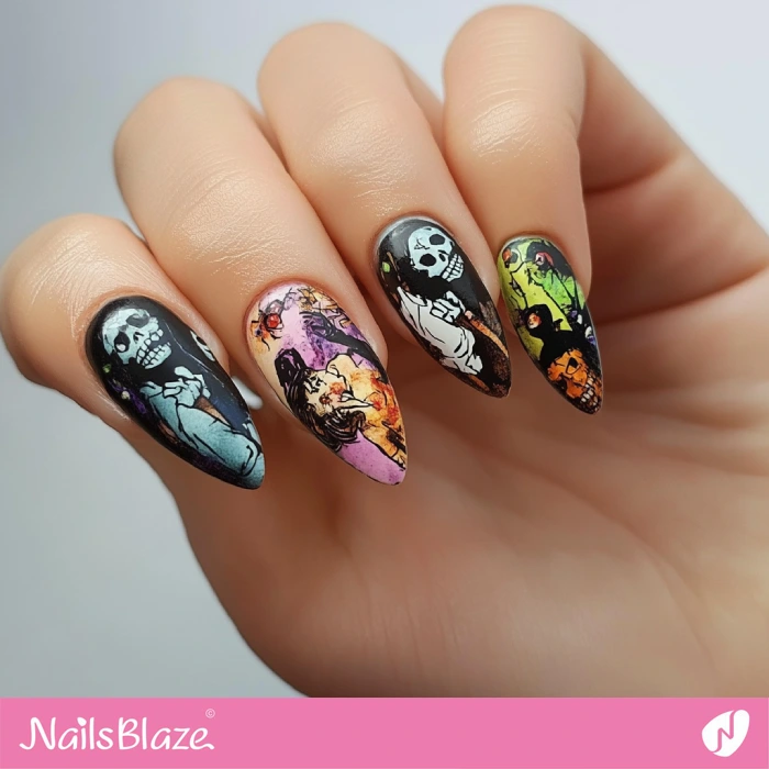 Zombie Nail Art for Almond Nails | Halloween Zombie Nails - NB5863