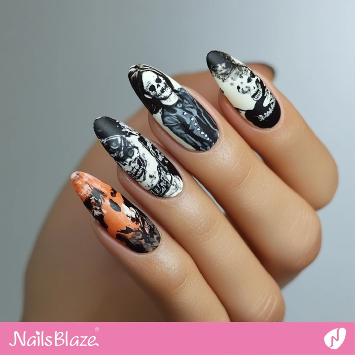 Dark Nails with Zombie Nail Art | Halloween Zombie Nails - NB5864