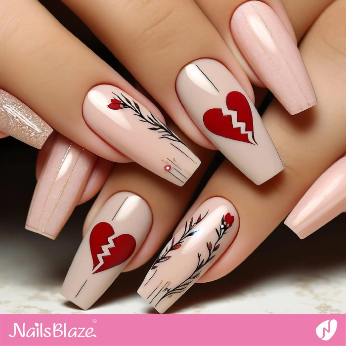 Pink Nails with Broken Hearts | Heart Nails - NB4611