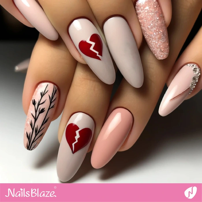 Almond Broken Heart Nails | Heart Nails - NB4604