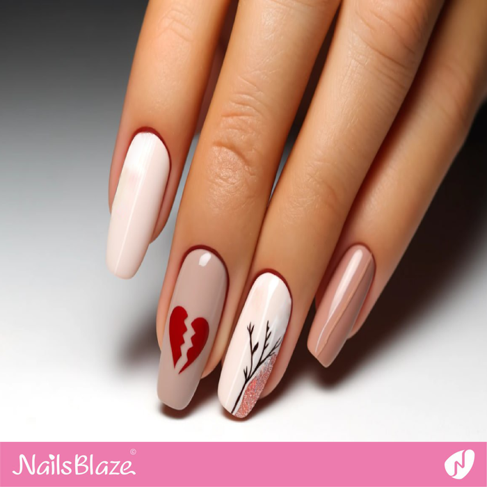 Neutral Nails Broken Heart Design | Heart Nails - NB4605