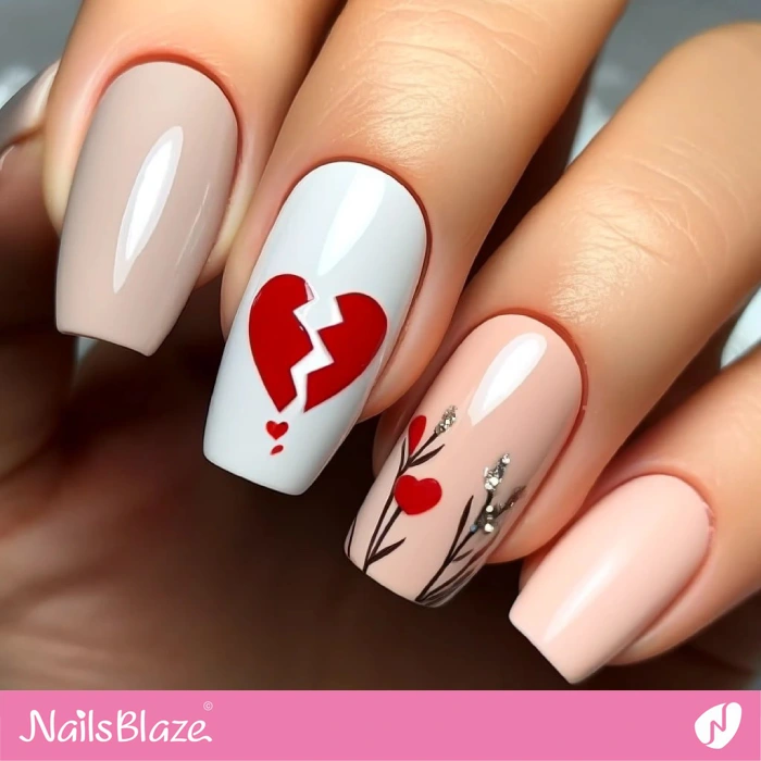 Broken Heart Accent Nail | Heart Nails - NB4607