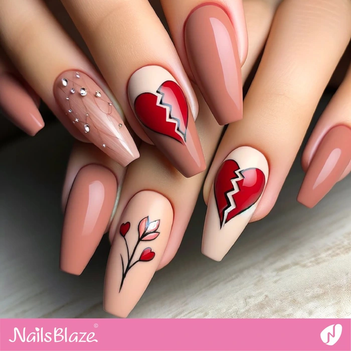 Coffin Nails with Broken Hearts | Heart Nails - NB4608