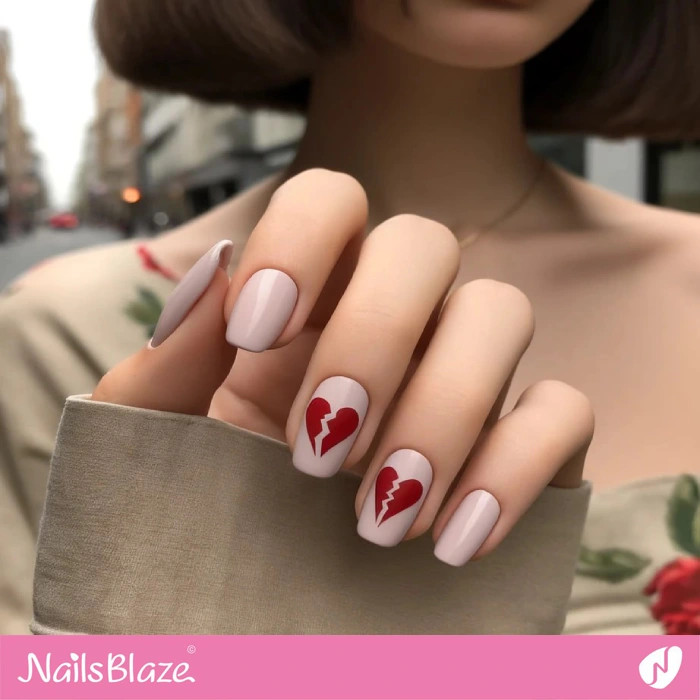 Simple Broken Hearts Nails Design | Heart Nails - NB4609