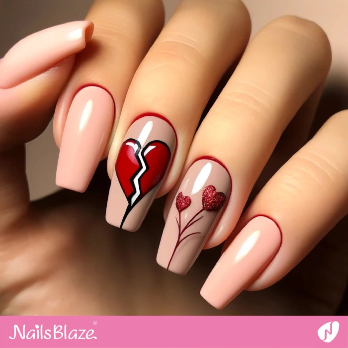 Broken Heart and Glitter Nails Design | Heart Nails - NB4610