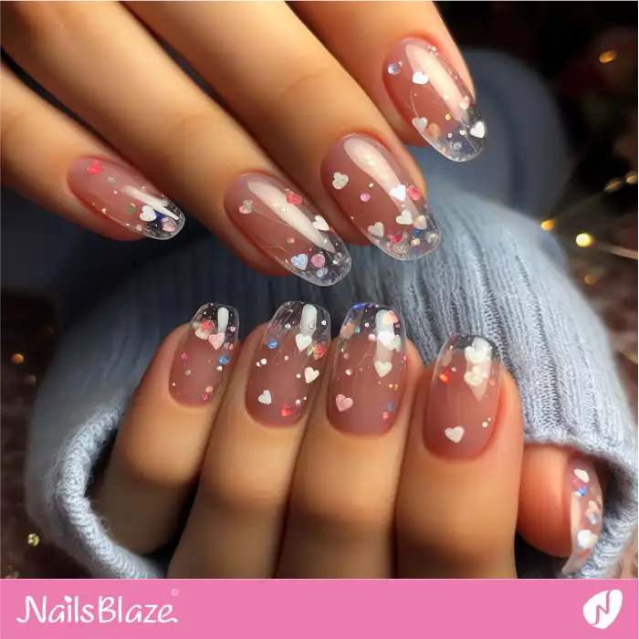 Transparent Nails with White Hearts Design | Heart Nails - NB4777