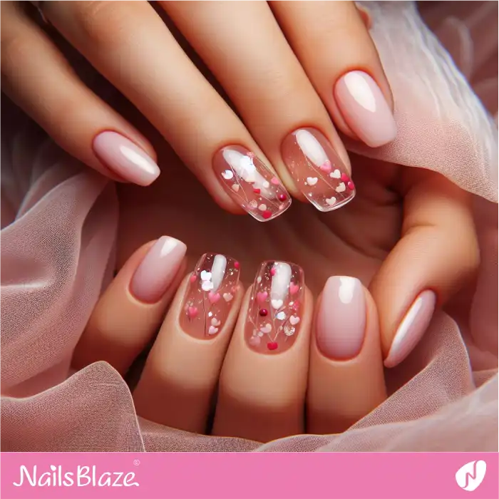 Short Pink Nails with Tiny Hearts | Heart Nails - NB4778