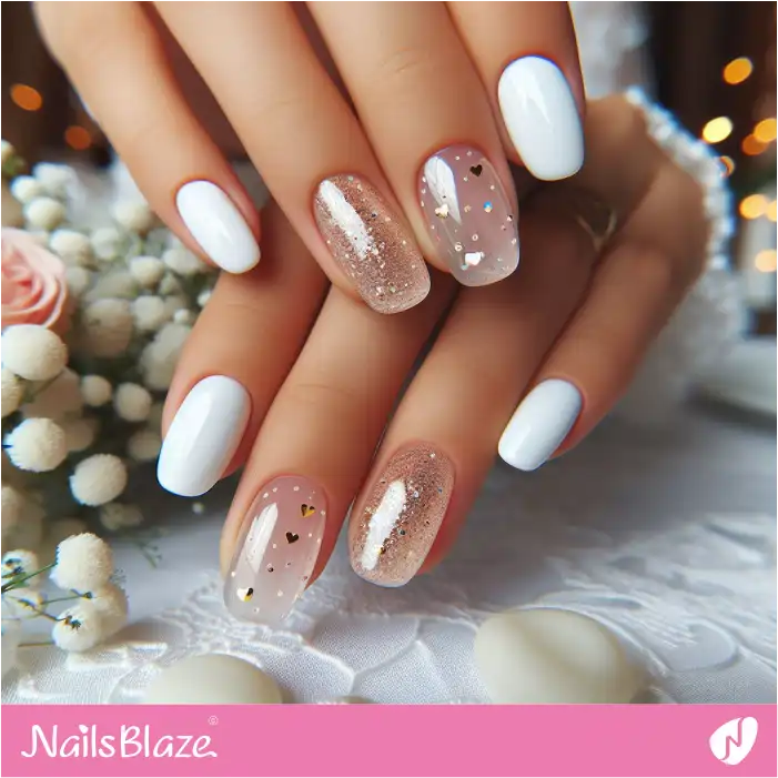 Nails with Encapsulated Gold Hearts | Heart Nails - NB4779