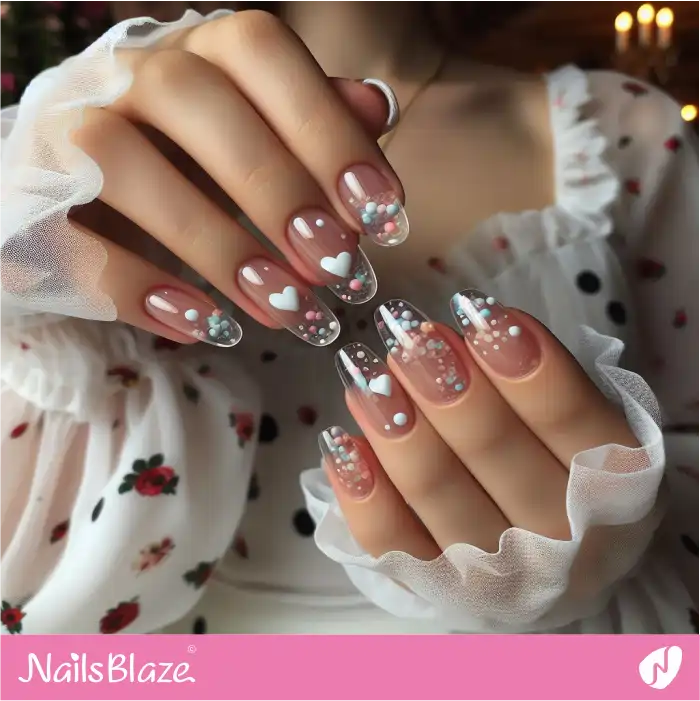 Encapsulated Confetti and Hearts Nail Design | Heart Nails - NB4781