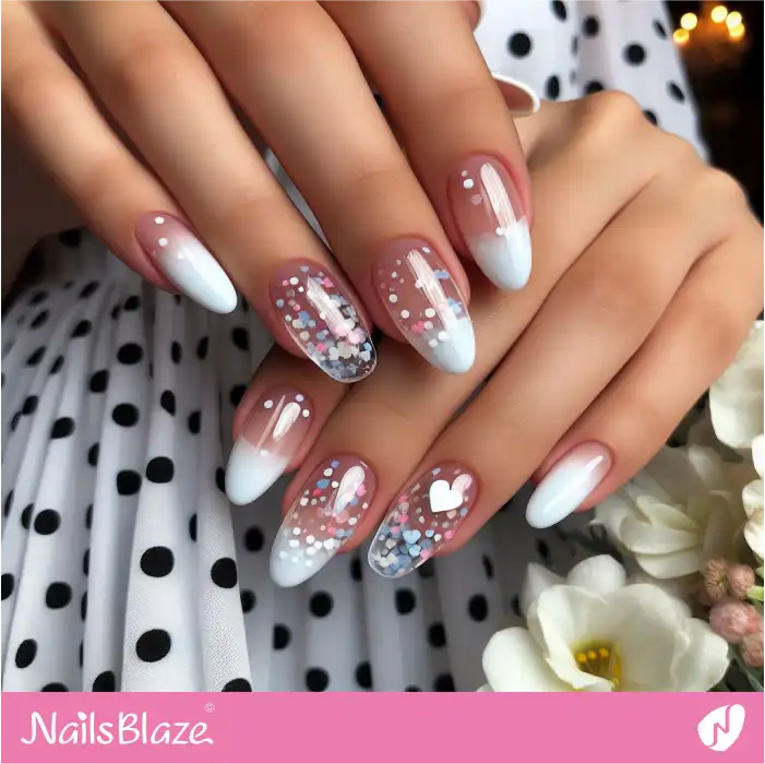 Confetti and Heart French Nails Design | Heart Nails - NB4782