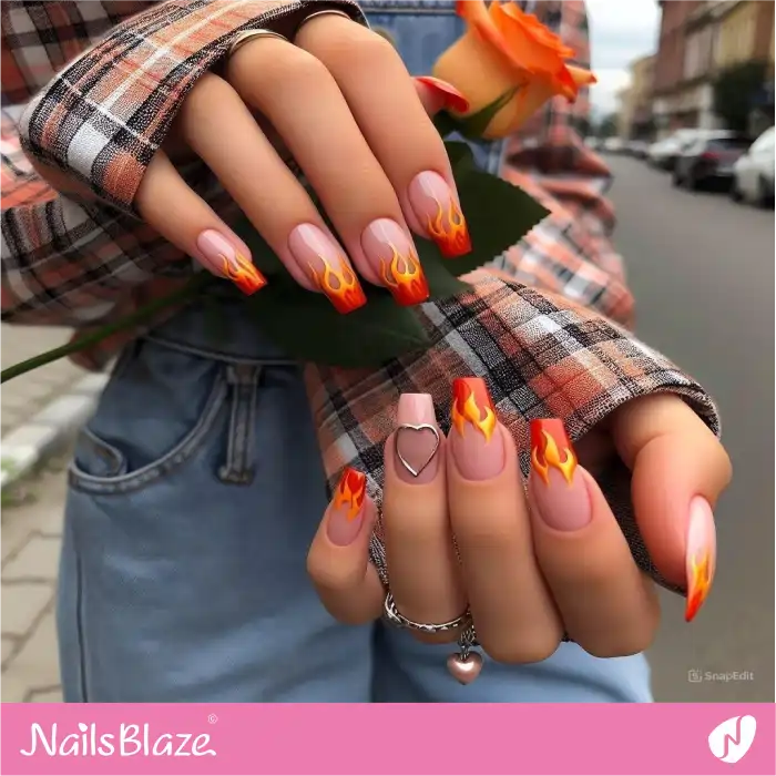 Flame French and Heart Nails Design | Heart Nails - NB4785