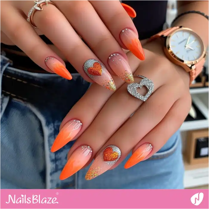 Flame-inspired French with Glitter Design | Heart Nails - NB4789