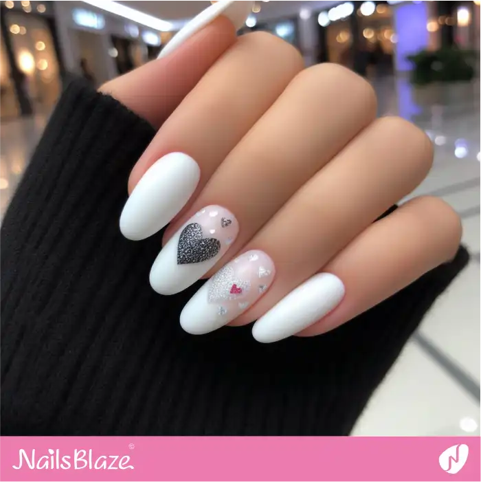 Glitter Hearts for White Nails | Heart Nails - NB4791