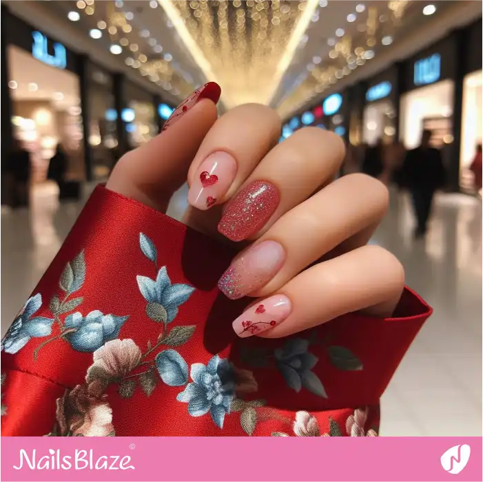 Red Glitter Heart Nail Design | Heart Nails - NB4793