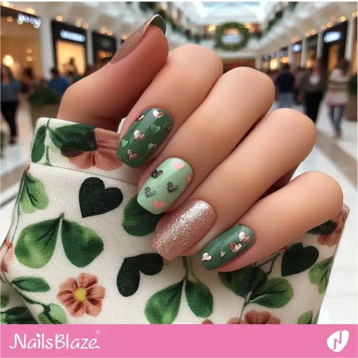 Short Nails with Tiny Glitter Hearts | Heart Nails - NB4795