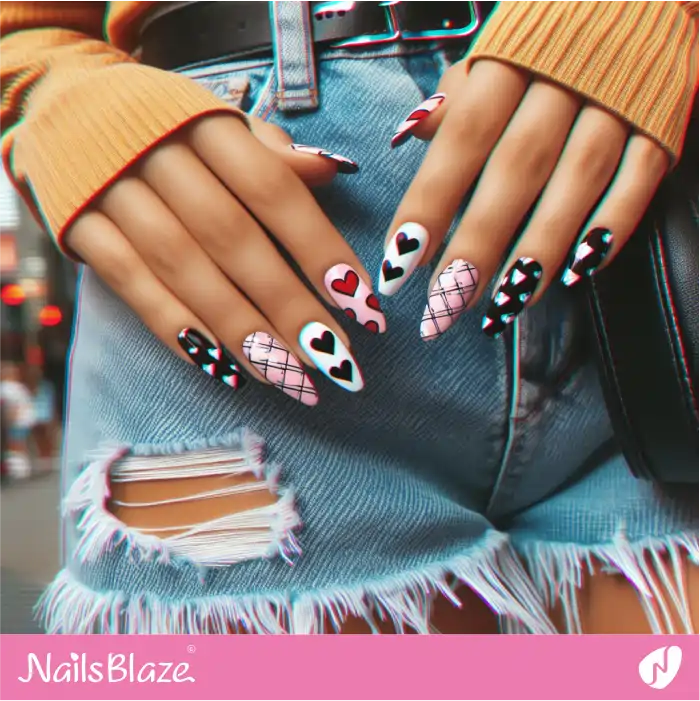 Glitch Effect Graffiti Heart Nails Design | Heart Nails - NB4847