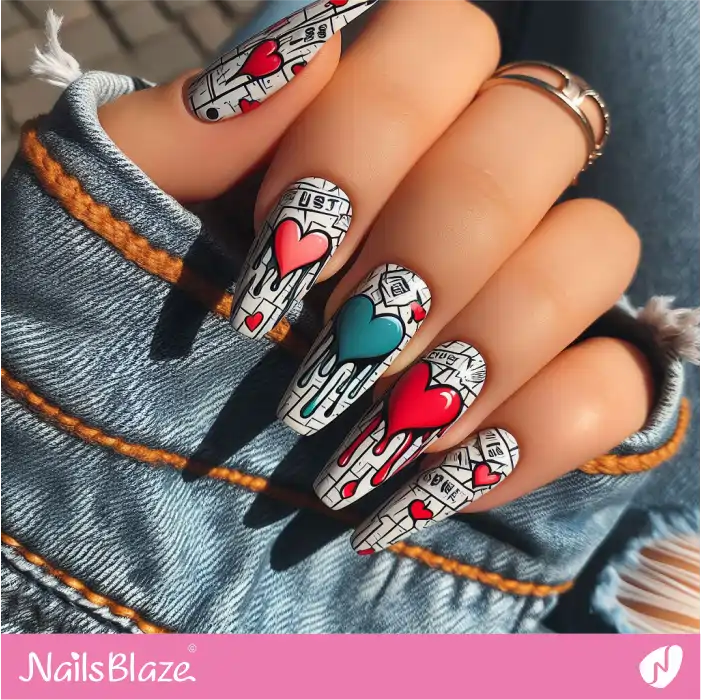 Dripping Heart Graffiti Nails Design | Heart Nails - NB4849