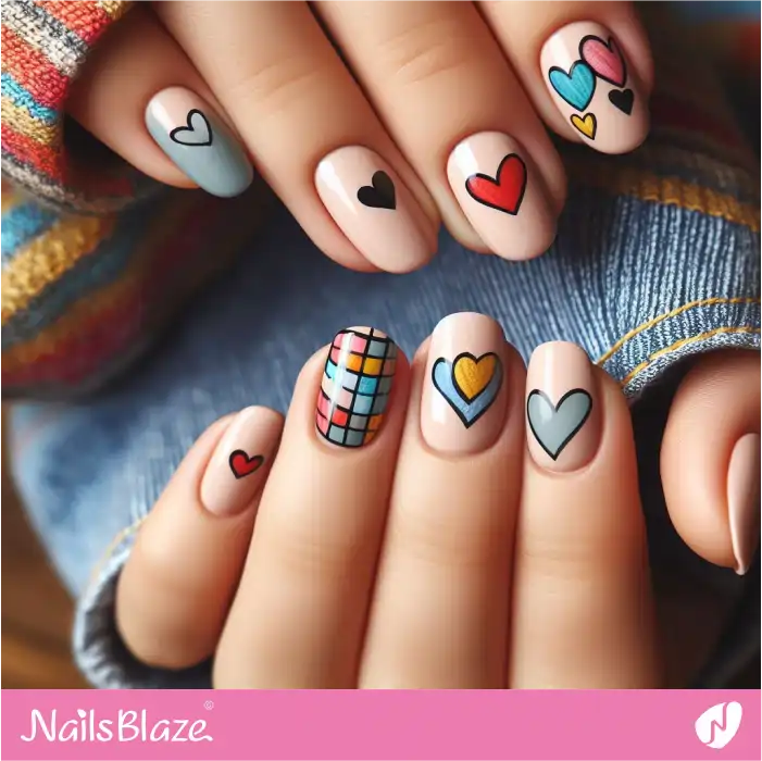 Simple Graffiti Heart Nails Design | Heart Nails - NB4852