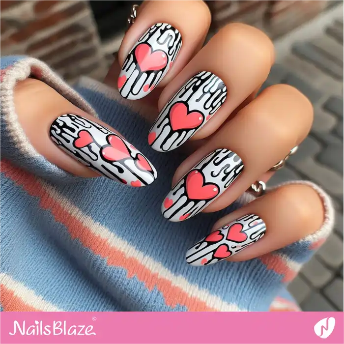 Graffiti Dripping Heart Nails | Heart Nails - NB4854