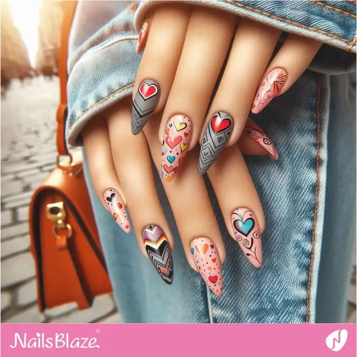 Graffiti Style Heart Nails Design | Heart Nails - NB4855