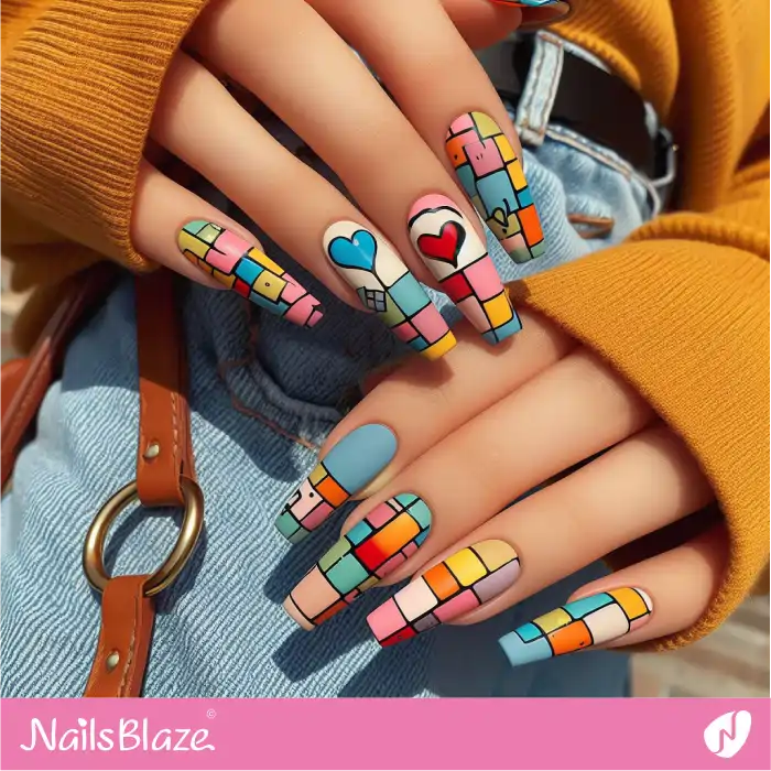 Graffiti Nails with Hearts and Color Blocks | Heart Nails - NB4860