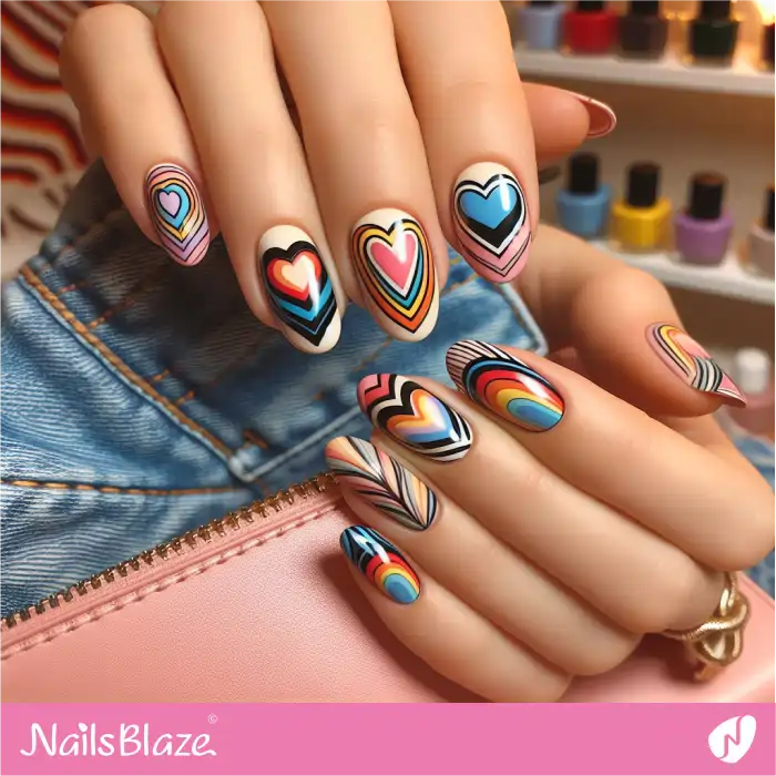 Hearts within Hearts Graffiti Nails Design | Heart Nails - NB4863