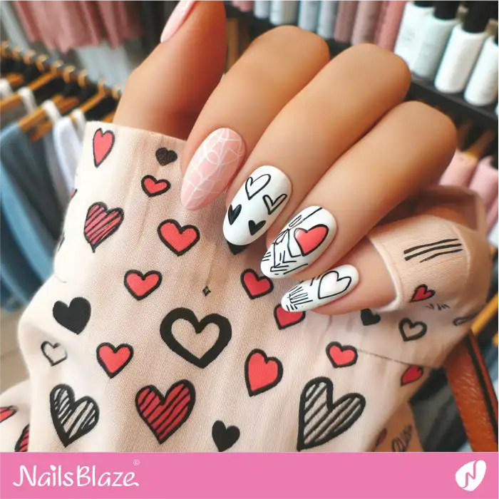 Simple Graffiti Style Nails with Hearts | Heart Nails - NB4865