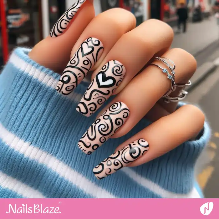 Graffiti Squiggle Nails Heart Design | Heart Nails - NB4872