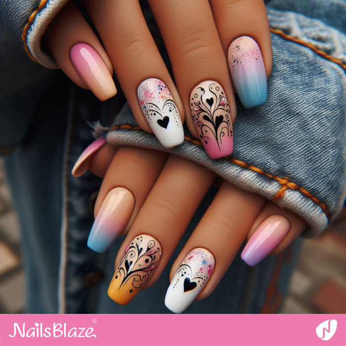 Splash Graffiti Nails with Hearts | Heart Nails - NB4874