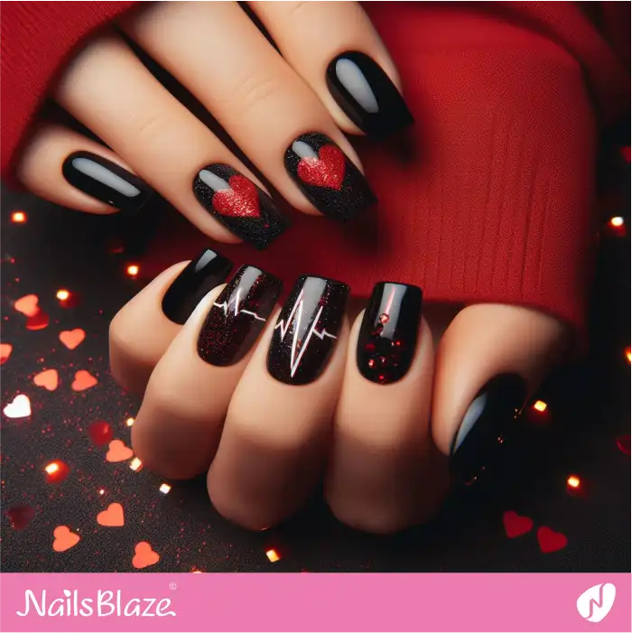 Valentine Heartbeat Nails Design | Heart Nails - NB4815