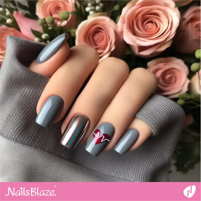 Heartbeat Design for Gray Nails | Heart Nails - NB4809