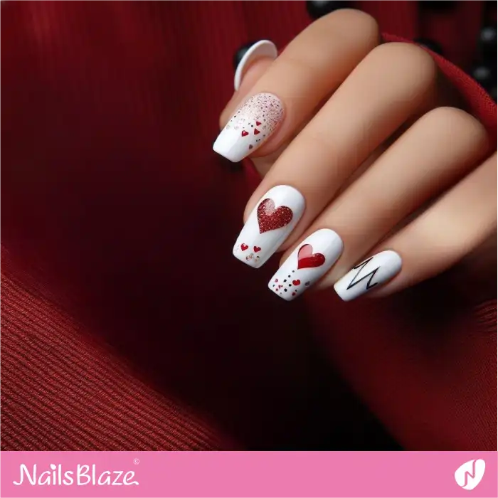 White Nails Design with Heartbeat | Heart Nails - NB4810