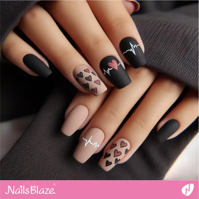 Matte Nails with Heartbeats | Heart Nails - NB4812