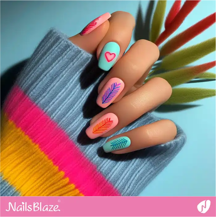 Pink and Blue Summer Nails with a Neon Heart Design | Heart Nails - NB4835