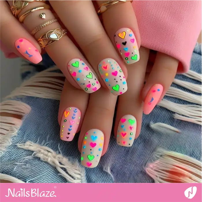 Simple Nails Design with Tiny Neon Hearts | Heart Nails - NB4843