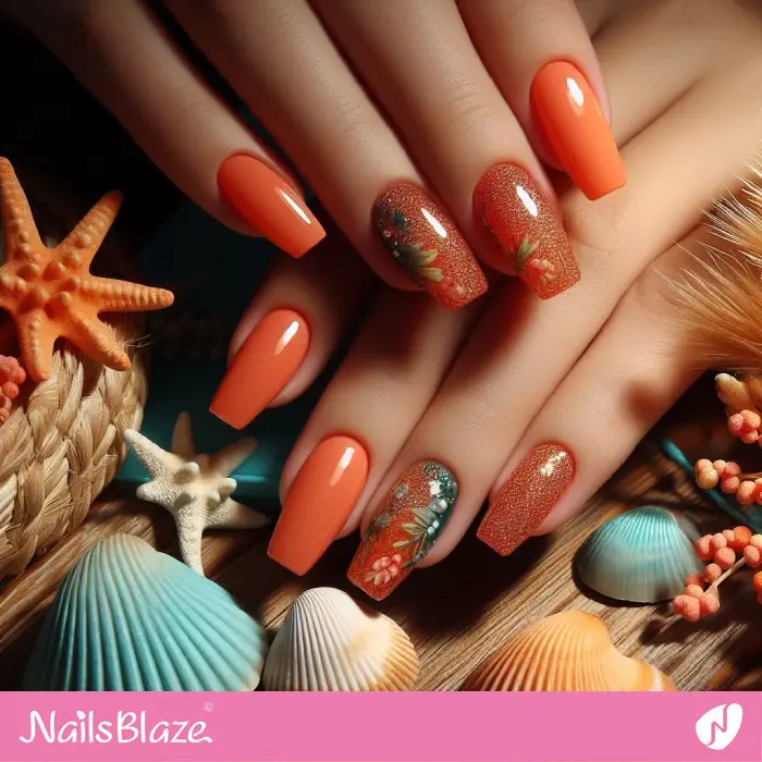Classy Shimmer Design Orange Nails | Holiday Nails - NB3790
