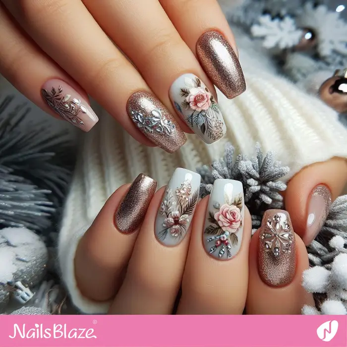 Embellished Classy Nails Design for Holiday | Holiday Nails - NB3792