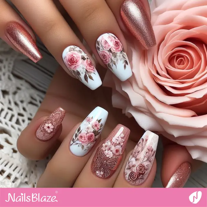 Classy Rose Flower Nails Design for Holiday | Holiday Nails - NB3793