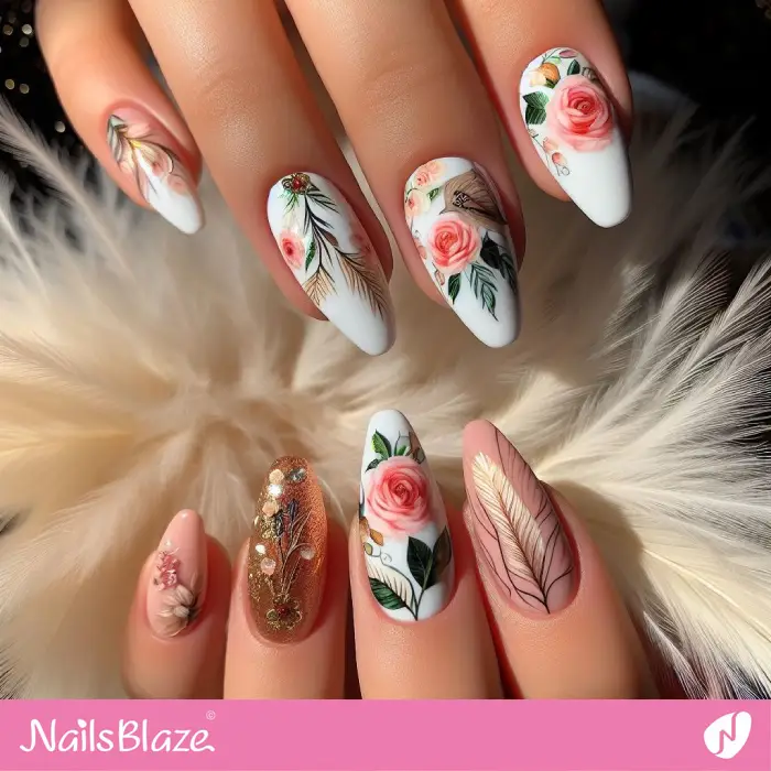 Classy Holiday Nails with Flower Design | Holiday Nails - NB3794