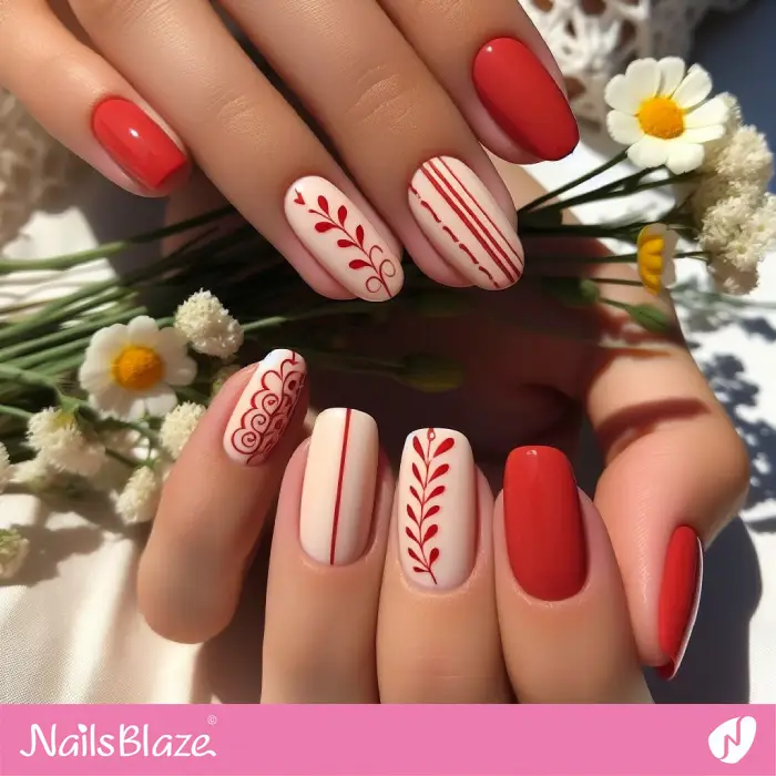 Red Nails with Simple Classy Design | Holiday Nails - NB3796