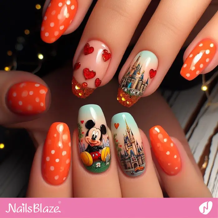 Summer Orange Nails with Disney Design | Holiday Nails - NB3803