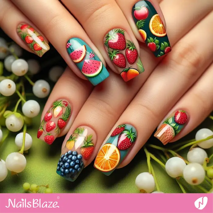 Glossy Nails with Fruit Design for Summer | Holiday Nails - NB3815