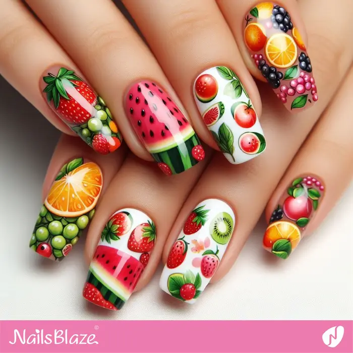 Fruit Pattern on Summer Nails | Holiday Nails - NB3816
