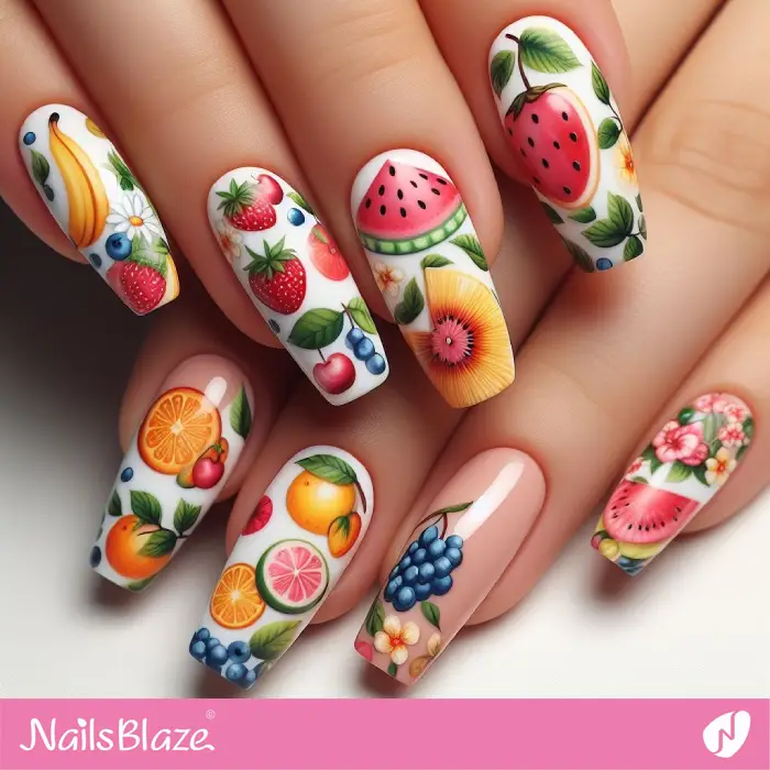 Long Nails with Fruit Design for Summer Time | Holiday Nails - NB3812