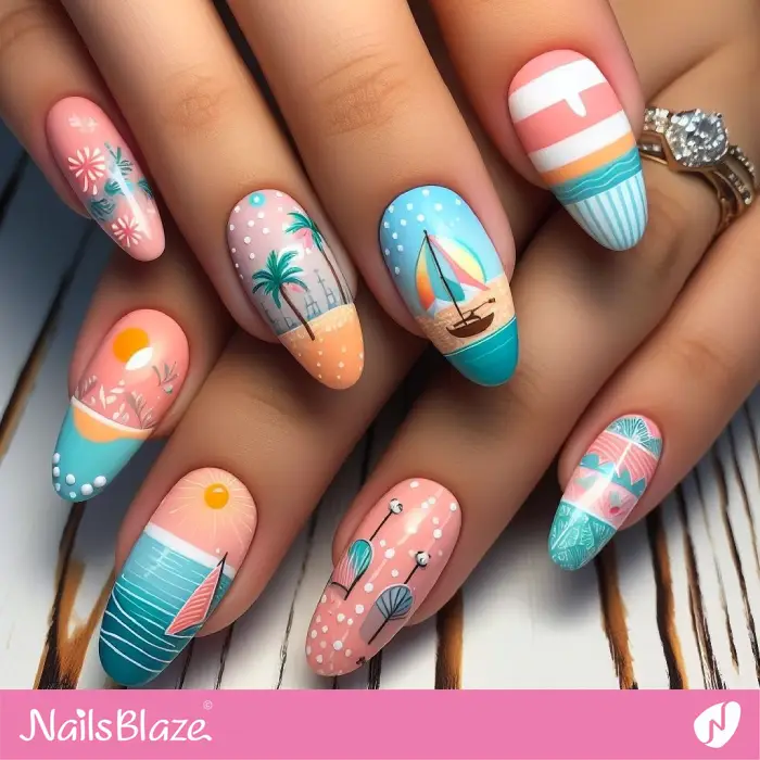 Pastel Beach Nails Design for Summer Time | Holiday Nails - NB3813