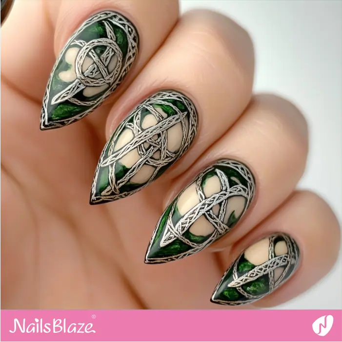 Green Nails with Celtic Knot Design | St. Patrick